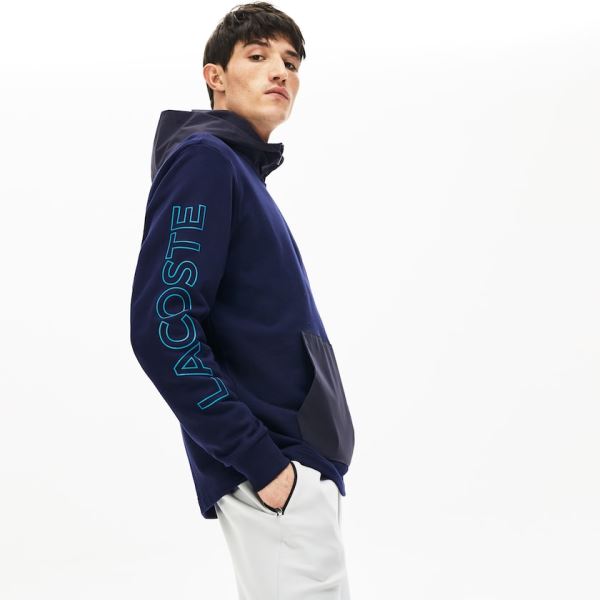 Lacoste Hooded Color-Block Zip Up Sweatshirt Pánské - Mikiny Tmavě Blankyt Blankyt / Tmavě Šedé | CZ